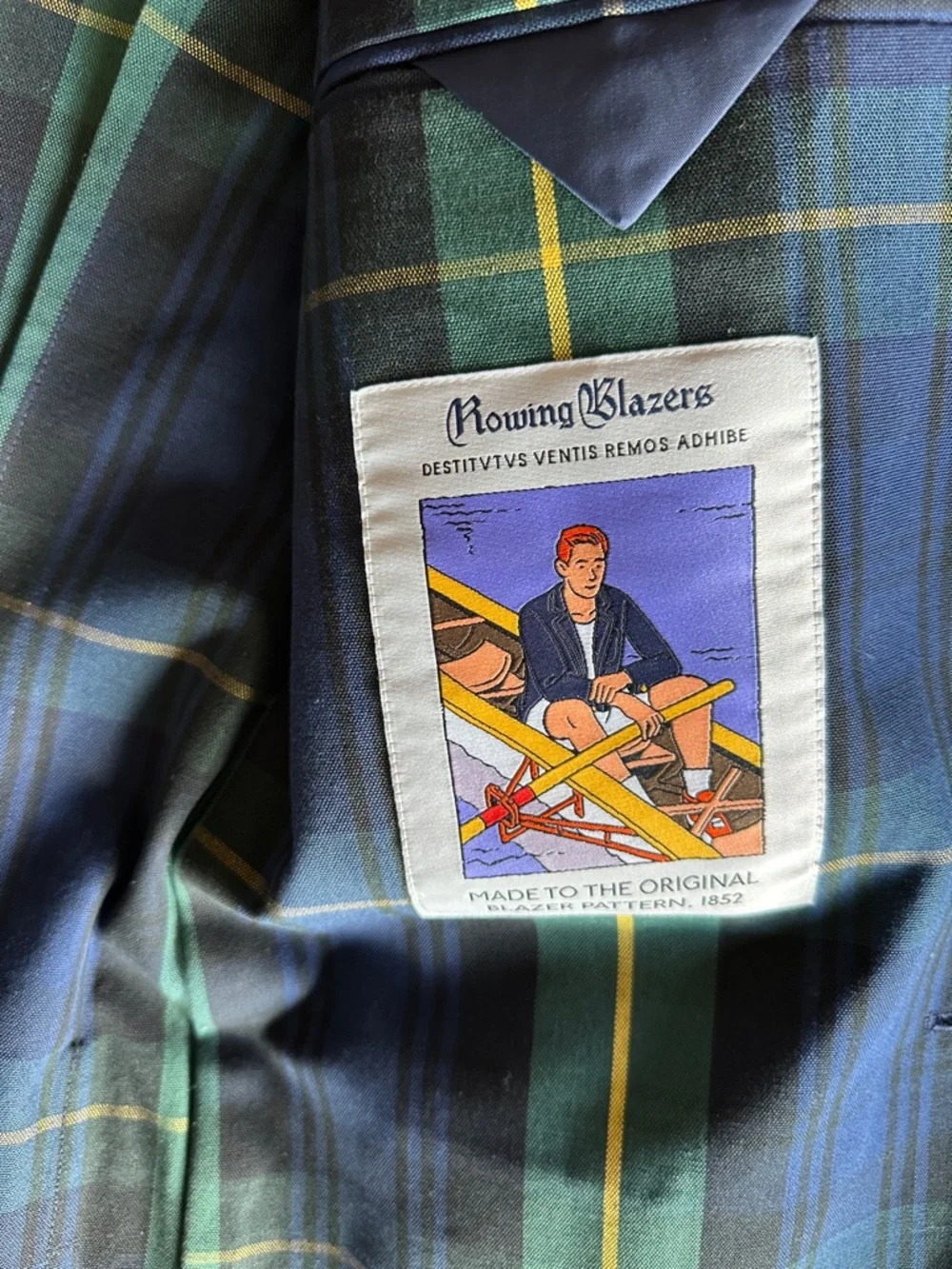 Rowing Blazers plaid Navy & Green Blazer with Gold Buttons sz 38 - Picture 3 of 4